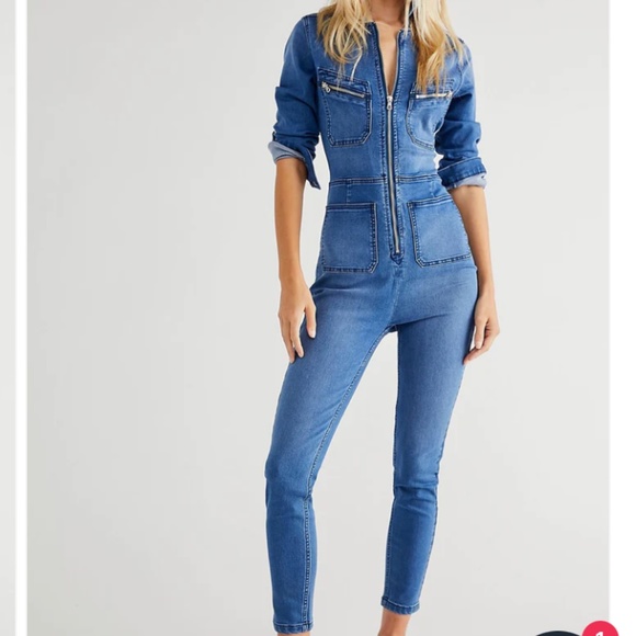 FP Lennox Racer Jumpsuit Utility Jean Denim Zip zip M Med Pockets - Picture 10 of 15